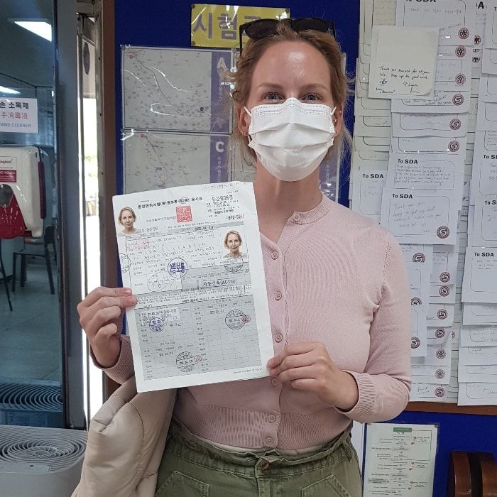 Foreign student at the SDA Anyang campus after completing the Korean licence course